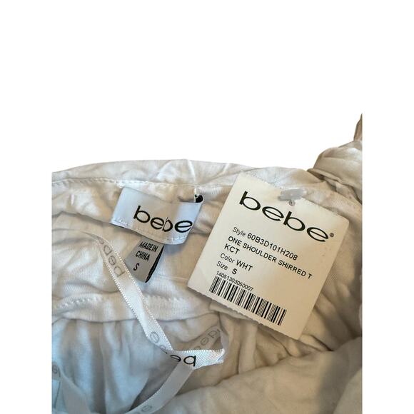 NWT Bebe Vintage White One Shoulder Asymmetrical Ruched Top S - Picture 4 of 5